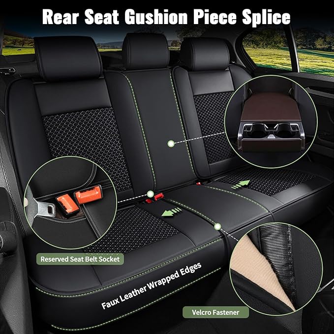 Car Seat Covers Full Set for Mazda 6 2010-2021 Mazda6: Breathable Cool Ice Silk Leather Seat Covers (Black)