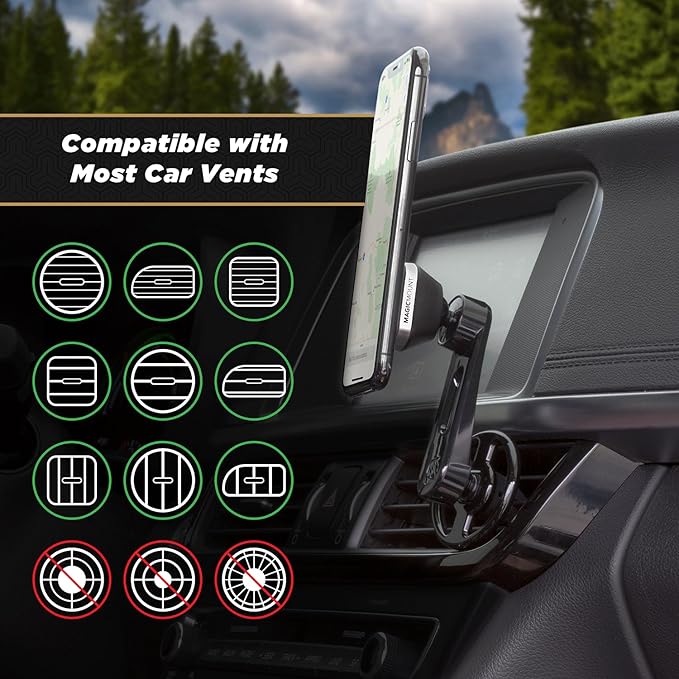 Scosche MM2VP2SR-SP MagicMount Pro FreeFlow Magnetic Car Phone Holder - Strong Magnet Mount for iPhone and Android - Secure Magnetic Cell Phone Air Vent Mount - Universal 360° Mobile Cellphone Holder