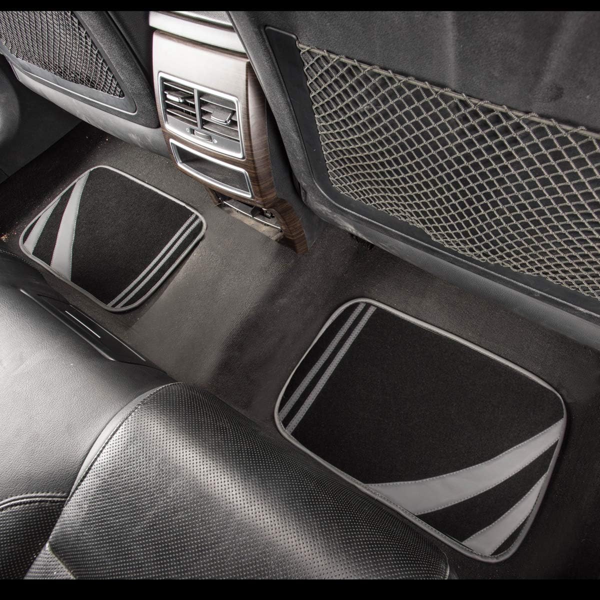 CAR PASS Carpet Car Floor Mats, Edge Leather Waterproof Car Mats with Double Stitch Line and Anti-Slip Backing Design, Fit 95% Automotive,SUVS,Sedan,Vans (Black and Gray)