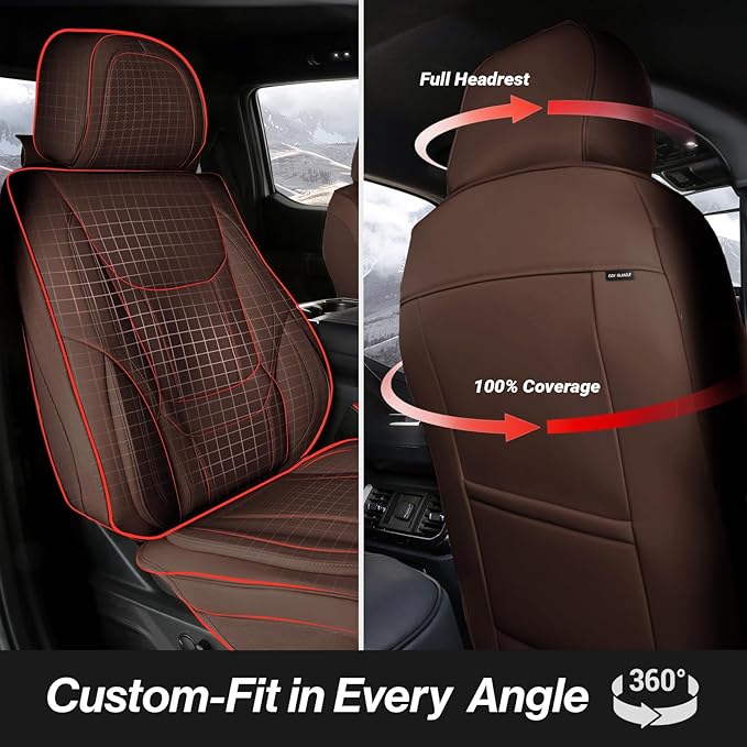 Coverland Custom Fit Car Seat Covers for SUV Compatible with [2006-2015 Toyota RAV4] Premium Car Seat Cover Water Resistant Leather Non-Slip Interior Protector [Full Set Dark Brown - Size Chart X80]