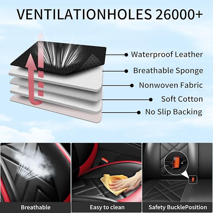 CX-3 Car Seat Covers Fit for Mazda CX-3 2016-2021, Full Coverage Premium Leather Waterproof Breathable Seat Covers, Automotive Seat Protectors, Airbag Compatible(Full Set Seats, Black & Red)