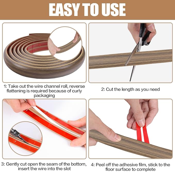 Floor Cord Cover Self Adhesive Cord Hider, 10FT Cable Management, Extension