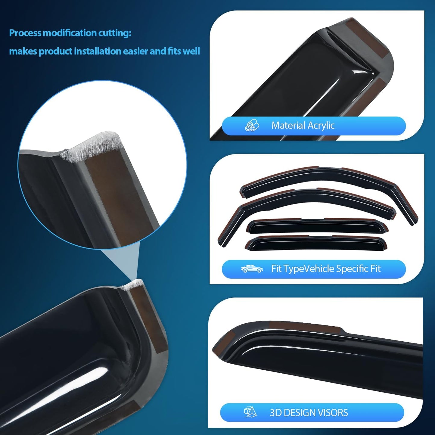 Nilight in Channel Rain Guards for Tacoma 2005 2006 2007 2008 2009 2010 2011 2012 2013 2014 2015 Double Cab Original Window Deflectors, Vent Window Visors-4PCS