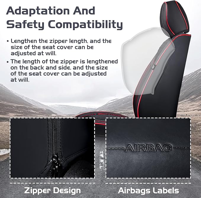 Truck Seat Covers for Nissan Frontier 2009-2026, Waterproof Premium Leather Full Coverage Car Seat Cover, Muscle Sport Style Auto Interior Seat Cover Sets (Full Set/Black Red)