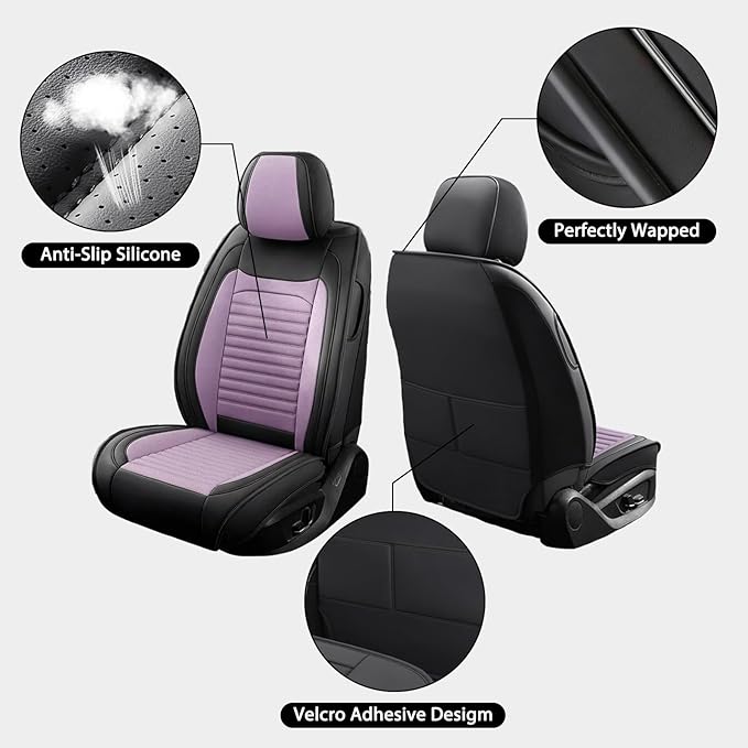 Car Seat Covers Full Set Fit for Toyota Corolla 2001-2025,2026, Premium Faux Leather Car Seat Protector,Breathable Anti-Slip Full Wrapping Edge Seat Covers(Black&Purple,Full Set)