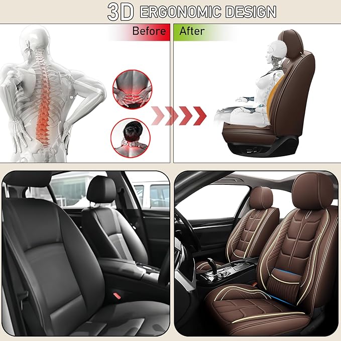 Leather Car Seat Covers Fit for Toyota C-HR CHR 2018-2024, 5 Seater Car Seat Cover, Premium Waterproof, Scratch Resistant Car Interior Accessories (Full Set Coffee)