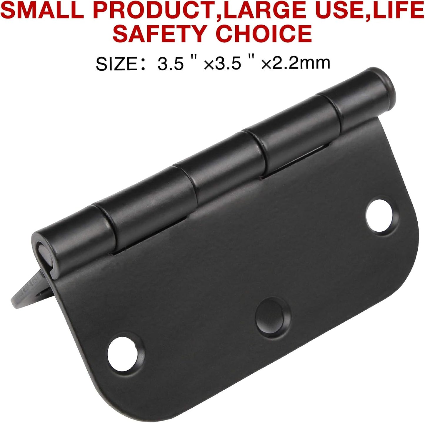 48 Pack Rounded Matte Black Door Hinges 3.5 Inch 5/8" Radius for Interior 3 1/2" Flat Iron Bifold Residential Standard Bedroom Indoor for Doors 3 ½"Hardware House Home Decor Essentials Accessories