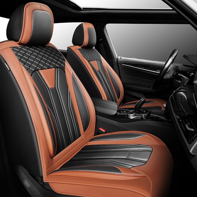 Fit Sentra Car Seat Covers Compatible with Nissan Sentra 2001-2025 2026 - Premium Leather， Waterproof Breathable， All-Weather Seat Cushion Protecto&Airbag Compatible (2 Front Seat Brown&Black)