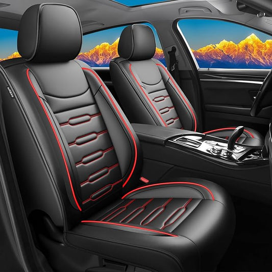 Fit Tucson Car Seat Covers for Hyundai Tucson 2010-2024 2025 2026 - Upgraded Premium Waterproof & Breathable Leather,Airbag Compatible, All-Weather Seat Cushion Protector (Full Set,Black+Red)