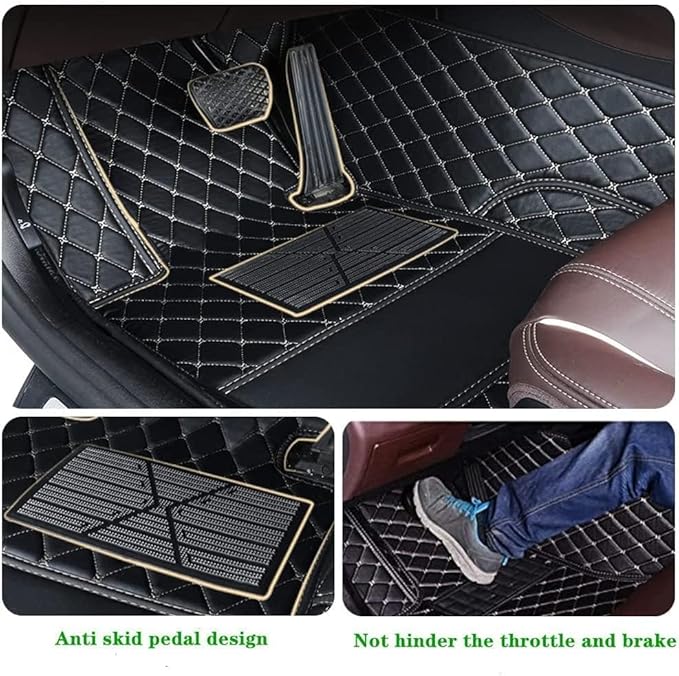 Custom Making Car Floor Mats Protection Pads for 99% Sedan/Coupe/Hatchback/SUV/Pickup Men Women Car Floor Mats Coverage Pads Anti-Slip Leather Floor Lining (Blue+Black Beige)