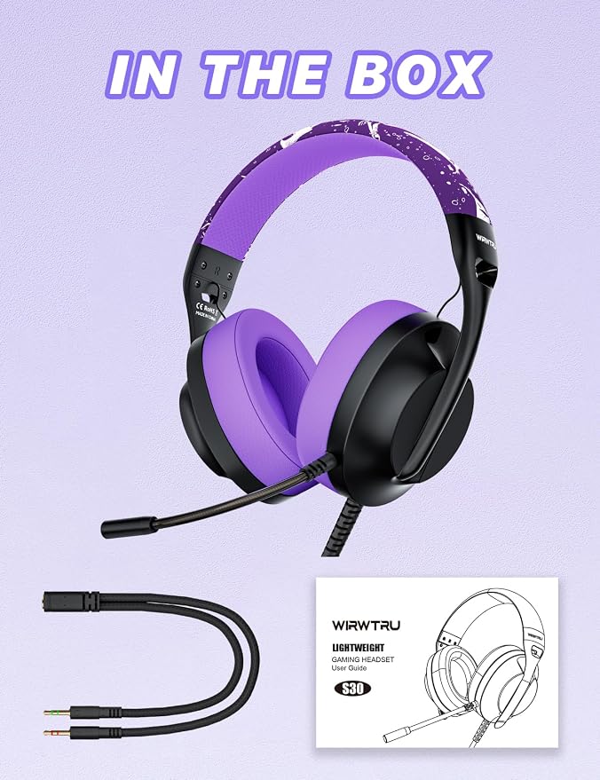 S30 Gaming Headset with Microphone, 198g Lightweight Design, Wired Gaming