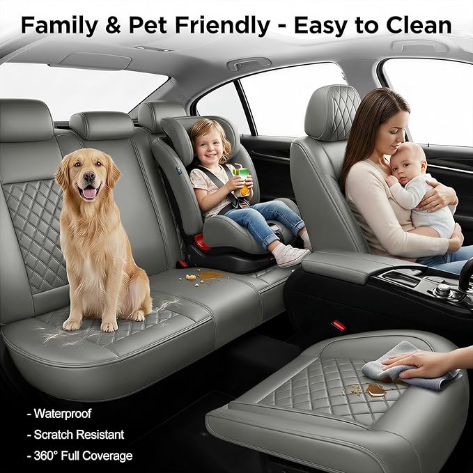 Fit for Equus Seat Covers Compatible with Hyundai Equus 2011-2016 - Waterproof Breathable Leather Automotive Seat Cushions Protector,Airbag Compatible,Only 2 Front seat Covers(Gray)