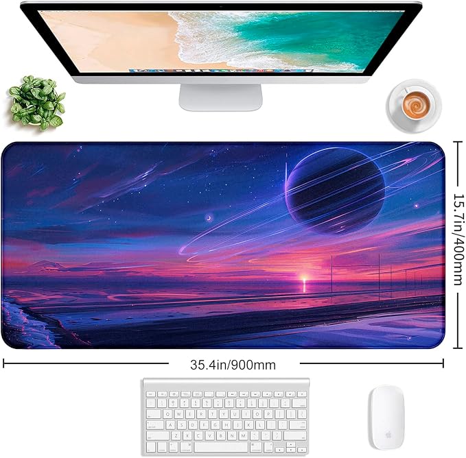 Anime Landscape Mouse Pad, Oversized Gaming Desk Pad, Space Planet Computer