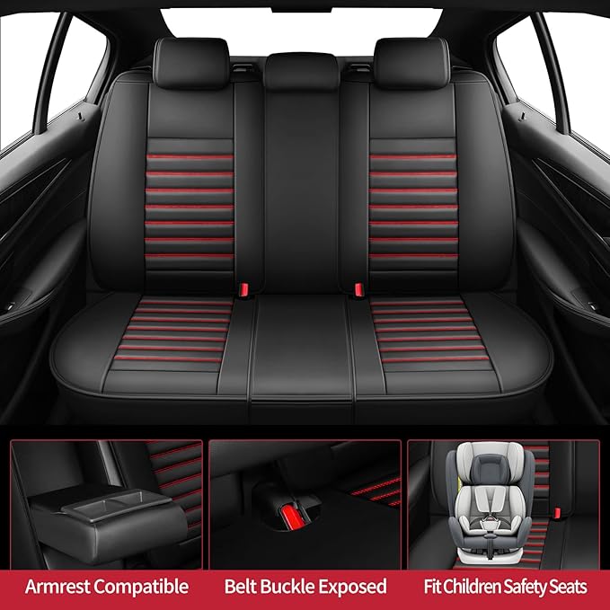Fit HRV Car Seat Covers for Honda HR-V 2016-2024 2025 2026 - Upgraded Premium Waterproof & Breathable Leather, Airbag Compatible, All-Weather Seat Cushion Protector Full Black+Red
