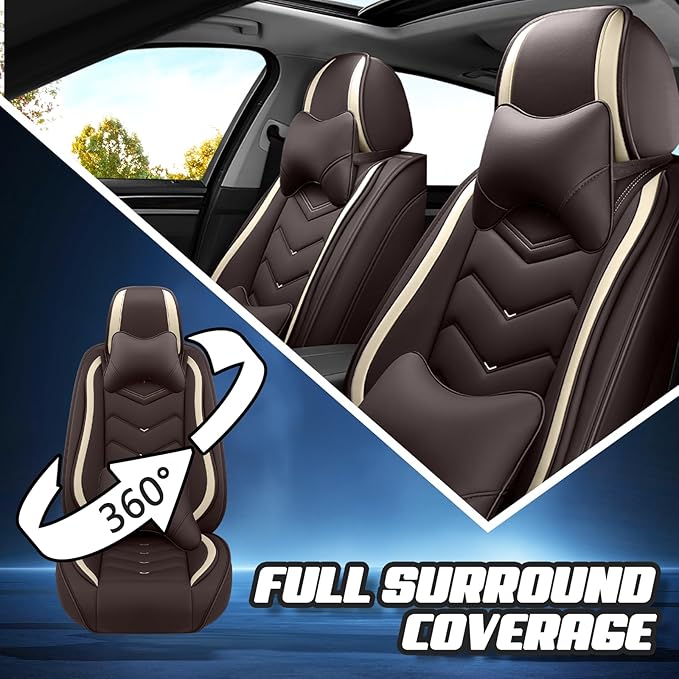 Car Seat Covers for Mitsubishi Outlander 2003-2025, Premium Nappa Leather Car Seat Cover, Stylish Sport Seat Covers， Automobile Seat Cover Sets.(Luxury 5 Seats/Coffee Color)