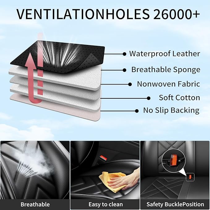 CX-90 Car Seat Covers Custom Fit for Mazda CX-90 2007-2026, Full Coverage Premium Leather Waterproof Breathable Seat Cover Full Set, Automotive Seat Protectors, Airbag Compatible(5 Seats Black)