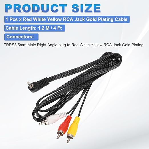 MECCANIXITY TRRS3.5mm Male Right Angle to Gold Plating RCA Jack Cable 1.2 M/4