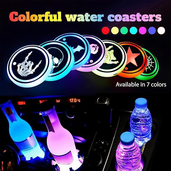 Bigfoot LED Cup Holder Lights for Car,2Pcs LED Light Up Cup Holder Coasters with 7 Colors 3 Modes,Waterproof Interior Atmosphere Lamp,Car Decor Accessories Big Foot Sasquatch Gifts for Women Men