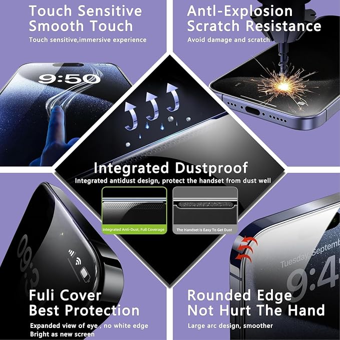 Matte Screen Protector for iPhone 17 Pro 6.3-Inch, Auto Dust Removal, 9H