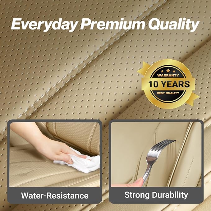 Coverland Custom Fit Car Seat Covers for SUV Compatible with [2025-2026 GMC Terrain] Premium Water Resistant Leather Non-Slip Back Support Cushion Interior Protector [Full Set Beige - Size Chart X64]