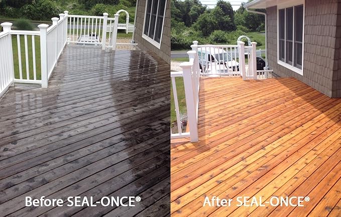 Seal-Once Nano+Poly Penetrating Wood Sealer with Polyurethane - Premium Waterproof Sealant - 2 Gallon & Clear