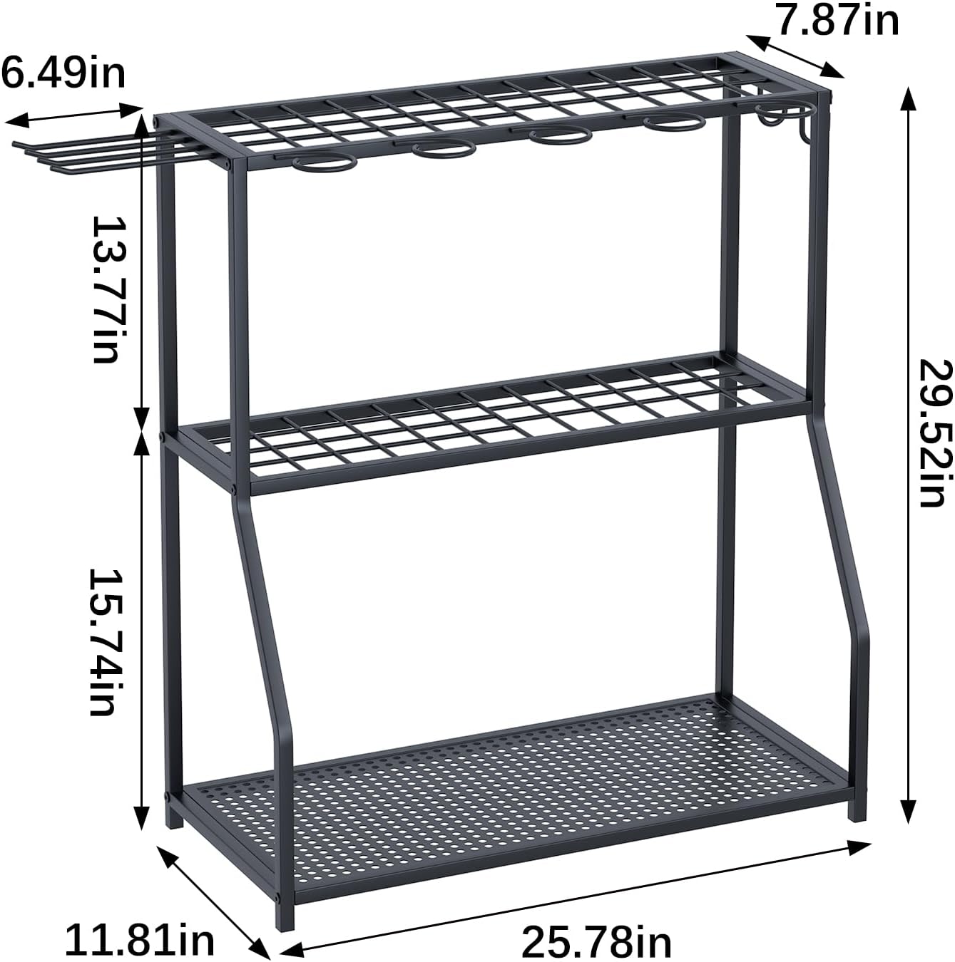 Organizer Yard Tool Storage Rack,Garden Organizer,Steel Yard Tool Racks To Store Long-Handled Tools,Tool Holder For Garden,Shed,Outdoor,Black