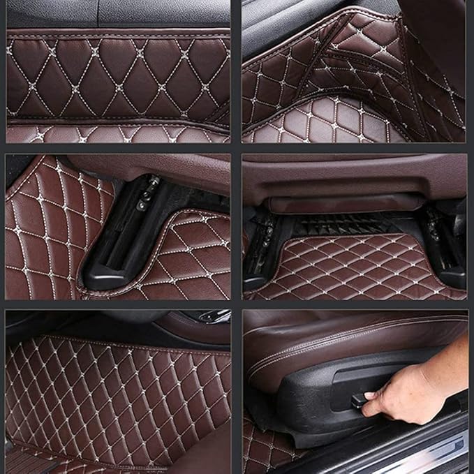 Custom Personalized Floor Mats for Cars - Luxury Full Coverage All Weather Mats, Anti-Slip Leather Mat Set, Fit for 99% of Cars, SUVs & Trucks (Beige&Black Beige, C-Double Color)