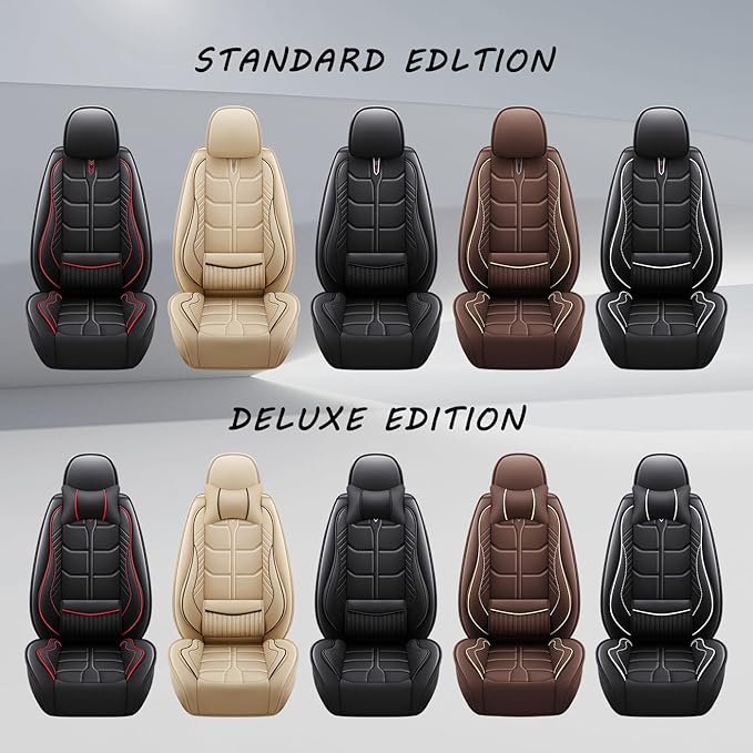 Leather Car Seat Covers Fit for Toyota Camry Solara 2004-2008, 5 Seater Car Seat Cover, Premium Waterproof, Scratch Resistant Car Interior Accessories (Full Set with Pillow Black)