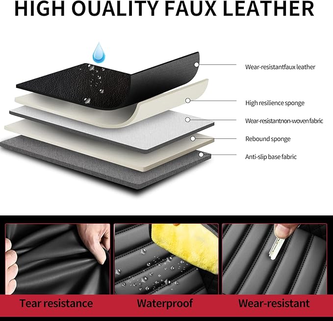 Fit Camry Car Seat Covers for Toyota Camry 2012-2024 2025 2026 - Upgraded Premium Waterproof & Breathable Leather, Airbag Compatible, All-Weather Seat Cushion Protector (Full Set, Black)