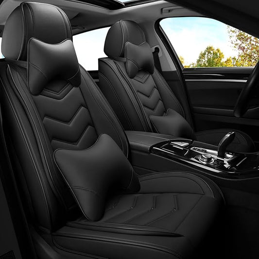 Car Seat Covers for Mitsubishi Outlander 2003-2025, Premium Nappa Leather Car Seat Cover, Stylish Sport Seat Covers， Automobile Seat Cover Sets.(Luxury 2 Seats/Pure Black)