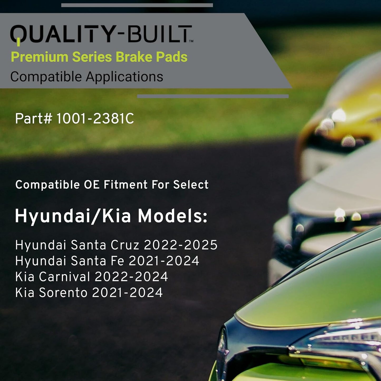 Premium Ceramic Rear Brake Pads (1001-2381C) Compatible with Hyundai Santa Cruz 2022-2025, Hyundai Santa Fe 2021-2024, Kia Carnival 2022-2024, Kia Sorento 2021-2024