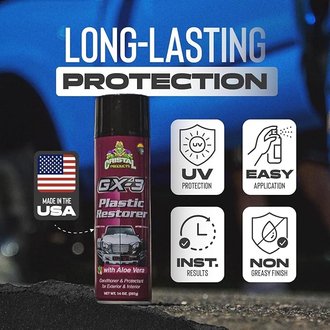 GX-3 Plastic Restorer – Black Plastic Restorer for Cars & Automotive Trim Restorer – Interior Car Cleaner & Exterior Faded Plastic, Vinyl & Rubber Renewer with Aloe Vera 12PK (8 fl oz)