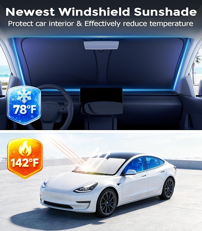 DMJN Windshield Sun Shade for Ford F150 F250 F350 F450 (2021-2026), Car Sunshade for Front Windshield [100% Efficient Block UV & Scorching Sun] UPF50+ Heat Block - Protect Interior & Keep Cooler