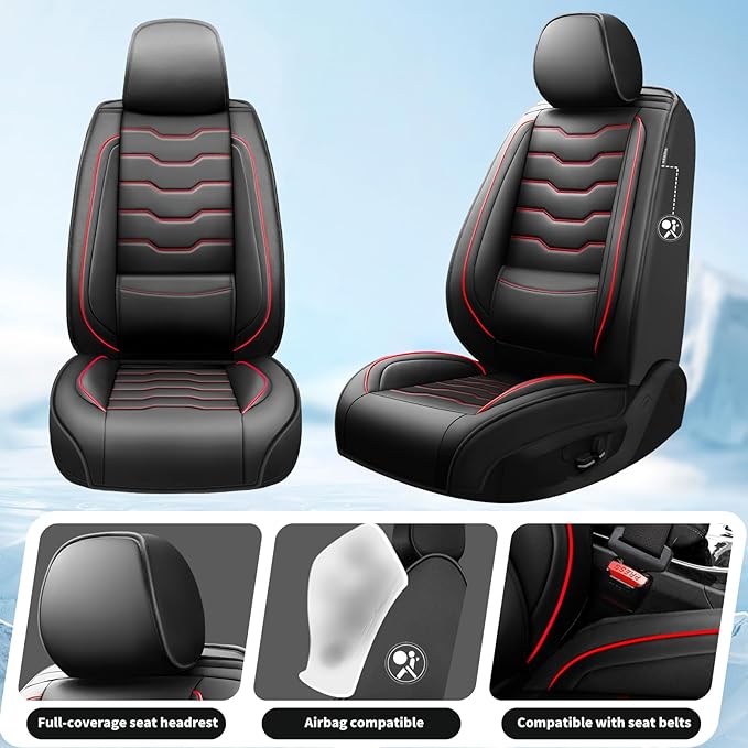 Fit Altima Car Seat Covers Compatible with Nissan Altima 2011-2025 2026 - Premium Leather，Waterproof Breathable，All-Weather Seat Cushion Protecto&Airbag Compatible (2 Front Seat Red Line Black)