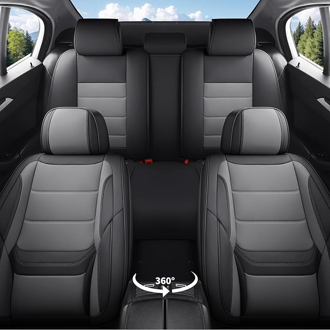 Car Seat Covers Full Set Custom Fit for Saturn ION 2003-2010,Premium Faux Leather with Lumbar Support, Breathable, Anti-Slip & Soft Touch(blackgray,Fullset)