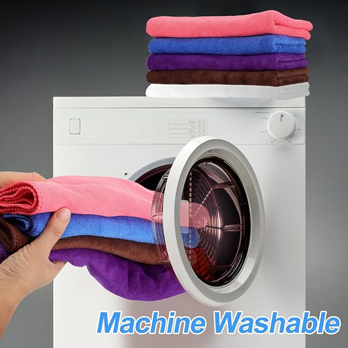 HARFINGTON 6 Pack Microfiber Cleaning Cloth, 10" x 10" Multi-Functional Cleaning Towels Reusable Absorbent Rags with Hook for Car Wash Kitchen Household Window Clean, Rose Red