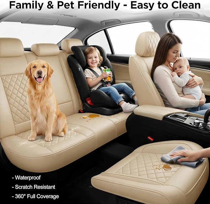 Fit for Santa Cruz Seat Covers Compatible with Hyundai Santa Cruz 2022-2026 - Waterproof Breathable Leather Automotive Seat Cushions Protector,Airbag Compatible,Full Set 5 Seats(Beige)