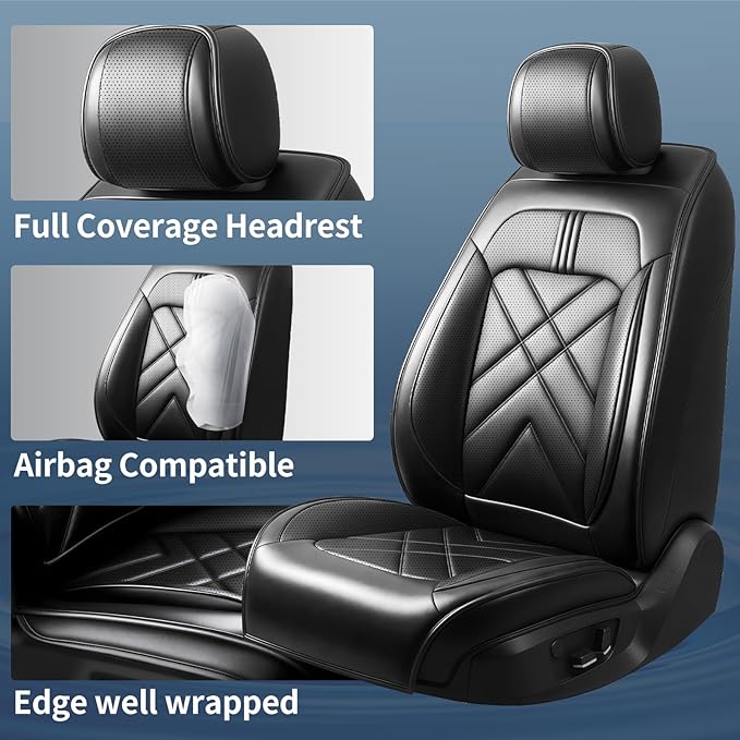 Car Seat Covers Fit for Mazda 3 2007-2025 2026, Premium Leather, Full Coverage Leather Waterproof Breathable Seat Covers, Automotive Seat Protectors, Airbag Compatible(Full Set Seats, Black)