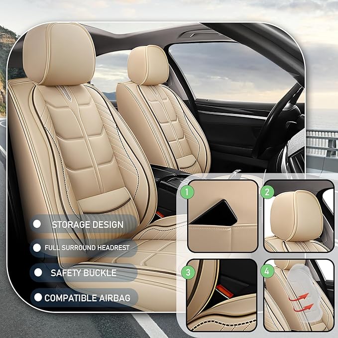 Leather Car Seat Covers Fit for Toyota Corolla Hybrid 2020-2024, 5 Seater Car Seat Cover, Premium Waterproof, Scratch Resistant Car Interior Accessories (Full Set Beige)
