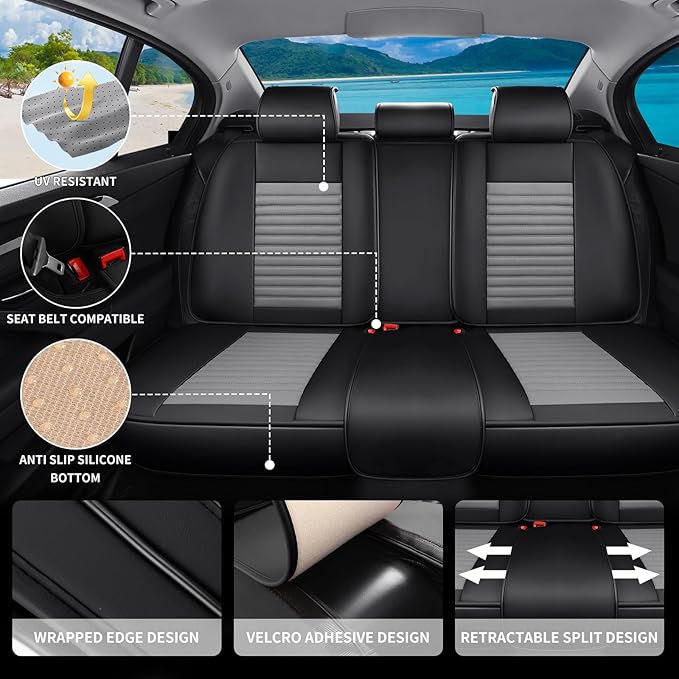Car Seat Covers Full Set Fit for Toyota Corolla 2000-2026, Premium Faux Leather Car Seat Protector,Breathable Anti-Slip Full Wrapping Edge Seat Covers(Black&Gray,Full Set)