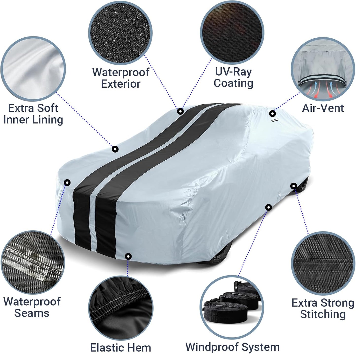 iCarCover Custom Car Cover for Chevy Kingswood (1959-1961) Waterproof All Weather Rain Snow UV Sun Protector Full Exterior Indoor Outdoor Car Cover (Stripe - Gray/Black)