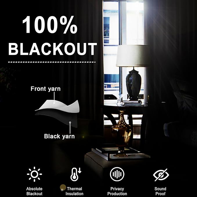 XWZO 100% Blackout Curtains - Thermal Insulated Black Liner Curtains, Noise Reducing and Heat Blocking Drapes for Hall and Studio Windows with Tiebacks, Stone Blue, W52 x L72, Set of 2