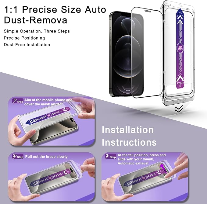 2 Pack Screen Protector for iPhone 12 Pro/iPhon 12, 9H Tempered Glass, Full