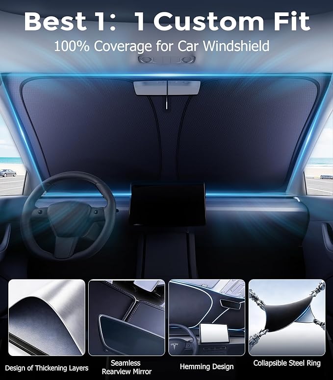 DMJN Windshield Sun Shade for Ford F150 F250 F350 F450 (2015-2020), Car Sunshade for Front Windshield [100% Efficient Block UV & Scorching Sun] UPF50+ Heat Block - Protect Interior & Keep Cooler