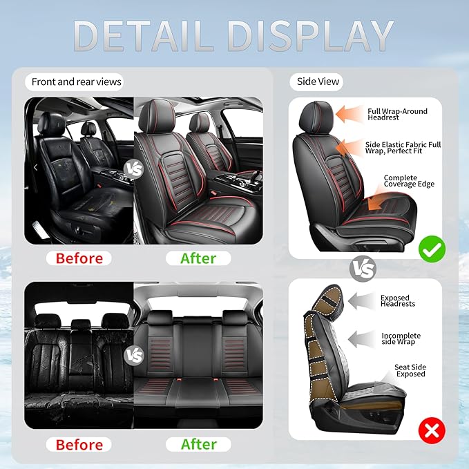 Fit Tucson Premium Leather Car Seat Covers Compatible with Hyundai Tucson 2010-2024 2026, Breathable, Wear Resistant, Airbag Compatible, All-Weather & Full Coverage, Full Set Red Line Black