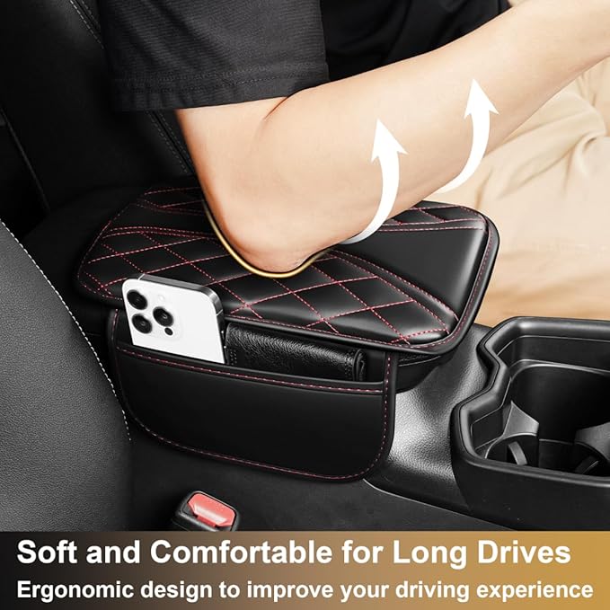Center Console Cover Fit for Corolla Cross Scratch & Wear Resistant Waterproof Middle Console Cover with 2 Storage Bags(Black&Redline)
