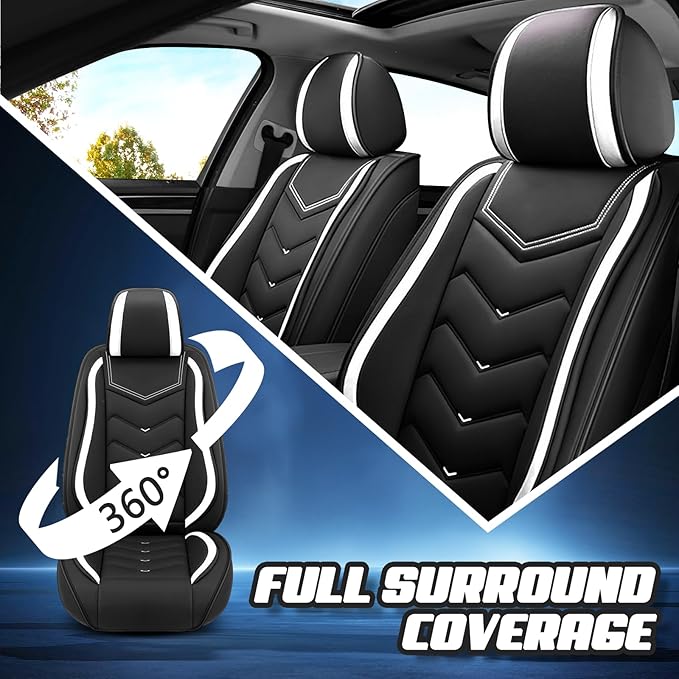 Car Seat Covers for Hyundai Sonata 2002-2026, Premium Nappa Leather Car Seat Cover, Stylish Sport Seat Covers， Automobile Seat Cover Sets.(Standard 2 Seats/Black White)