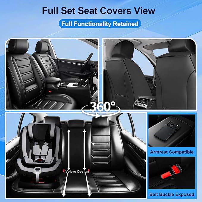 Fit Sonic Car Seat Covers (Front Pair) for Select Chevrolet/Chevy Sonic 2012-2020 - Premium Full Coverage Leather, Airbag Compatible, Waterproof & All Weather Seat Cushion Protector, Black
