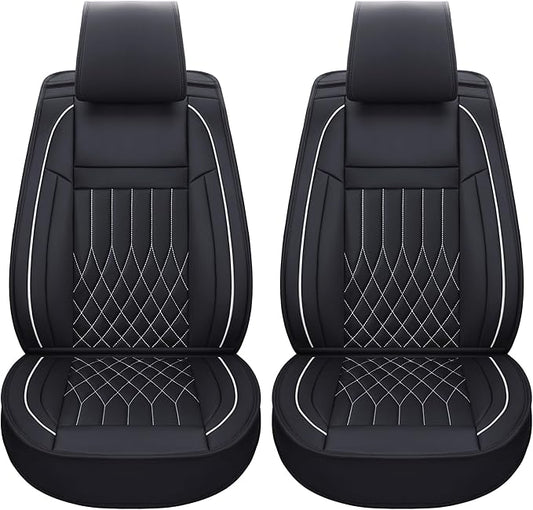 Aierxuan Front Car Seat Covers Universal Fit for Honda Civic Accord, Toyota Camry Prius Rav4 Corolla, Kia, Lexus, Nissan, Mazda, Jeep Cherokee and Most Cars, with Waterproof Leather (Black and White)