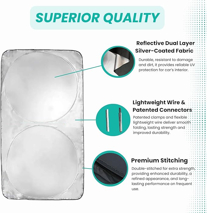 Windshield Sun Shade -Certified 99.87% UVB & 99.02% UVA Car Sun Shade. Award Winning Sunshade - Patented Technology | Compatible for Nissan Sentra (2007-2012) | Car Shades by Kinder Fluff